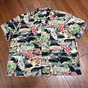Vintage Paradise Found Tropical Florida Print Hawaiian Casual Button Down Shirt